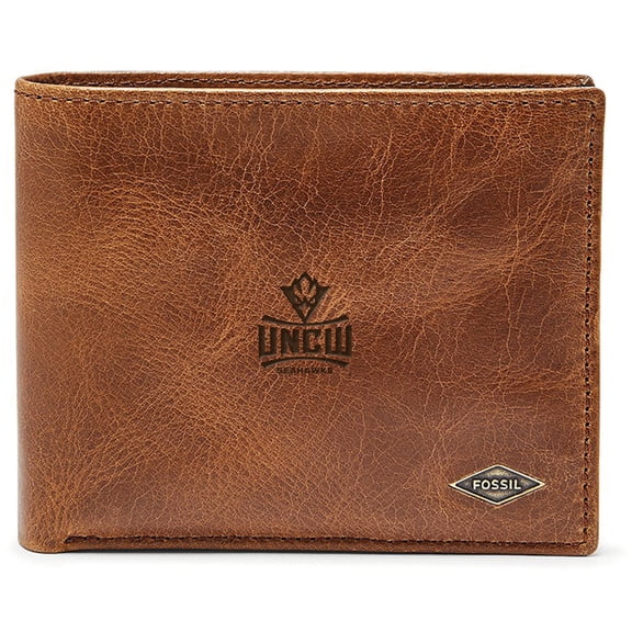 Men's Fossil Brown UNC Wilmington Seahawks Leather Ryan RFID Passcase Wallet