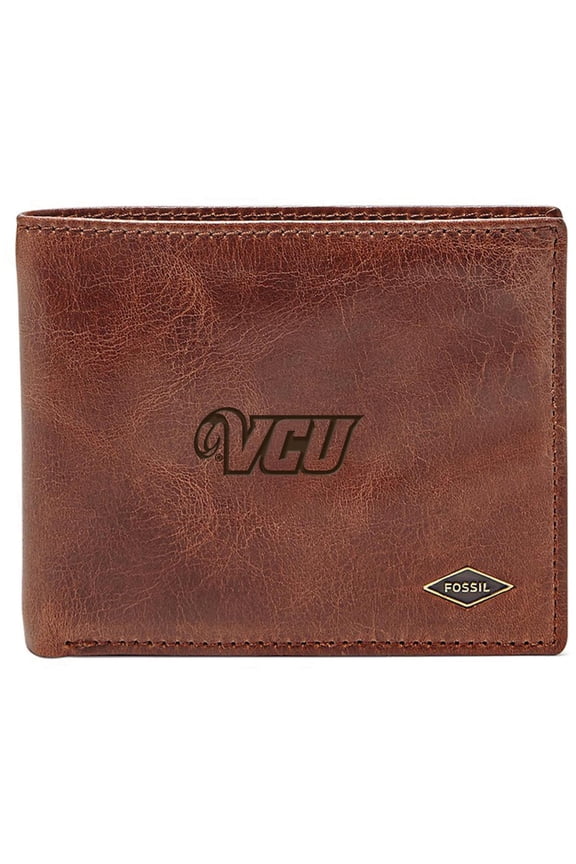 Men's Fossil Brown VCU Rams Leather Ryan RFID Flip ID Bifold Wallet