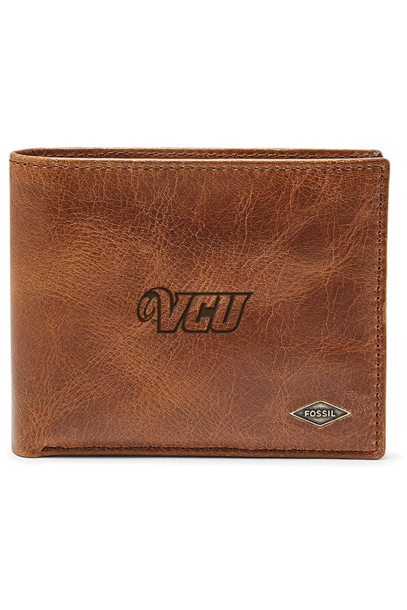 Men's Fossil Brown VCU Rams Leather Ryan RFID Passcase Wallet
