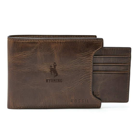 Men's Fossil Brown Wyoming Cowboys Derrick Sliding Two-In-One Wallet