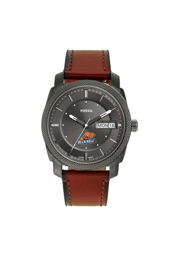 Men's Fossil Bucknell Bison Machine Three-Hand Date Brown Leather Watch