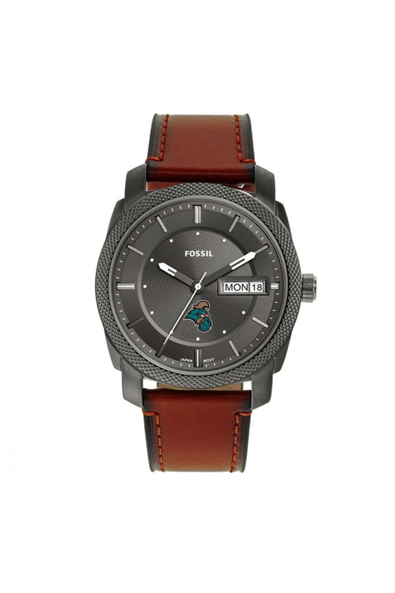 Men's Fossil Coastal Carolina Chanticleers Machine Three-Hand Date Brown Leather Watch