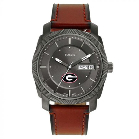 Men's Fossil Georgia Bulldogs Machine Three-Hand Date Brown Leather Watch