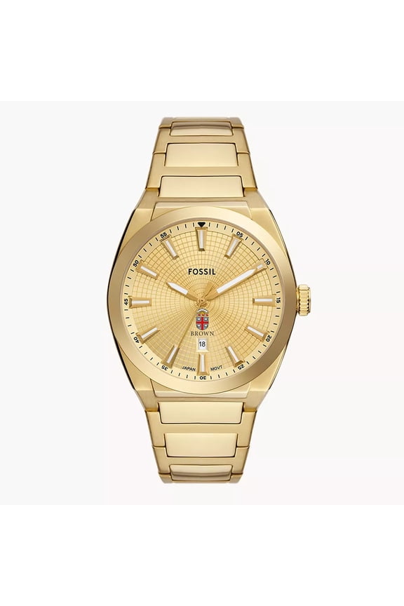 Men's Fossil Gold Brown Bears Everett Three-Hand Date Stainless Steel Watch