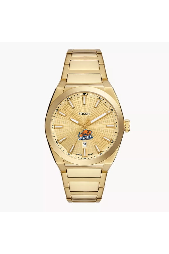Men's Fossil Gold Bucknell Bison Everett Three-Hand Date Stainless Steel Watch