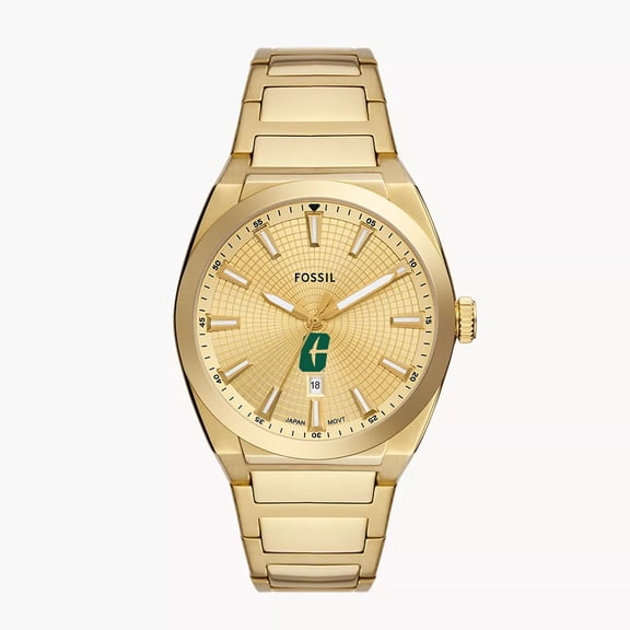 Men's Fossil Gold Charlotte 49ers Everett Three-Hand Date Stainless Steel Watch