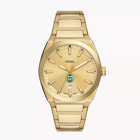 Men's Fossil Gold Colorado State Rams Everett Three-Hand Date Stainless Steel Watch