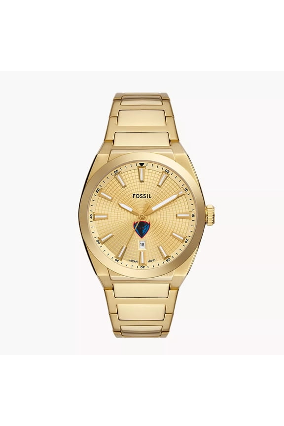 Men's Fossil  Gold DePaul Blue Demons Everett Three-Hand Date Stainless Steel Watch