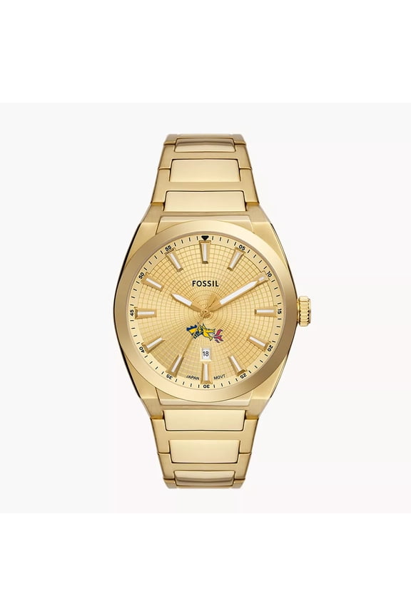 Men's Fossil Gold Drexel Dragons Everett Three-Hand Date Stainless Steel Watch