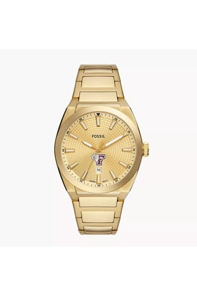 Men's Fossil Gold Fordham Rams Everett Three-Hand Date Stainless Steel Watch