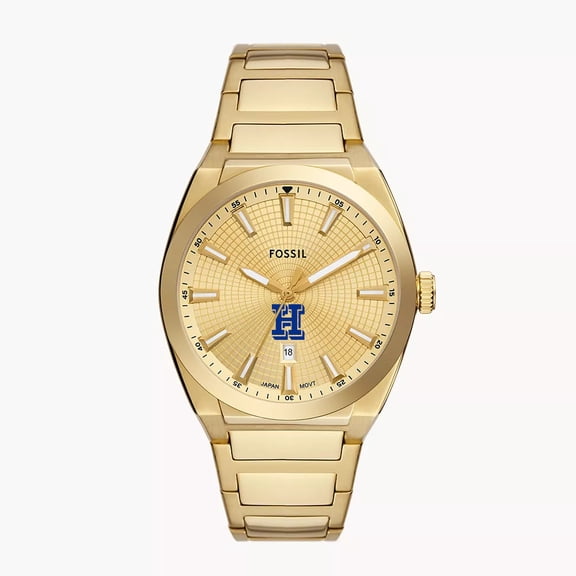 Men's Fossil Gold Hamilton Continentals Everett Three-Hand Date Stainless Steel Watch