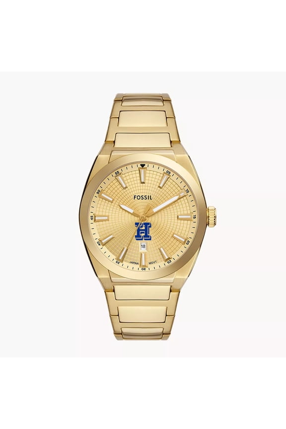 Men's Fossil Gold Hamilton Continentals Everett Three-Hand Date Stainless Steel Watch