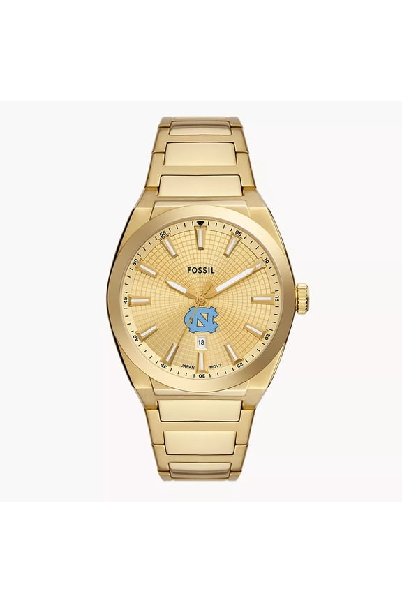 Men's Fossil  Gold North Carolina Tar Heels Everett Three-Hand Date Stainless Steel Watch