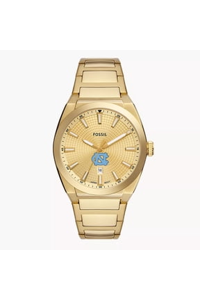 Men's Fossil Gold North Carolina Tar Heels Everett Three-Hand Date Stainless Steel Watch
