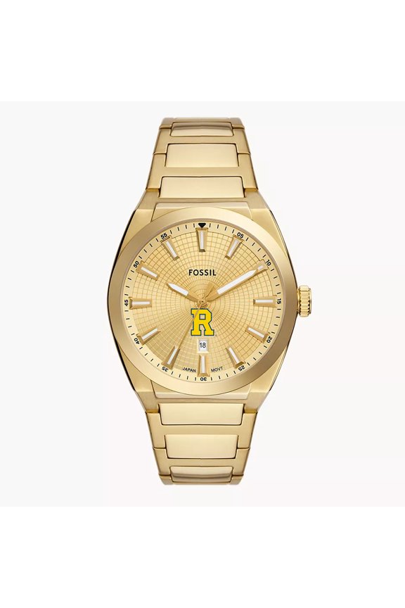 Men's Fossil Gold Rochester Yellow Jackets Everett Three-Hand Date Stainless Steel Watch
