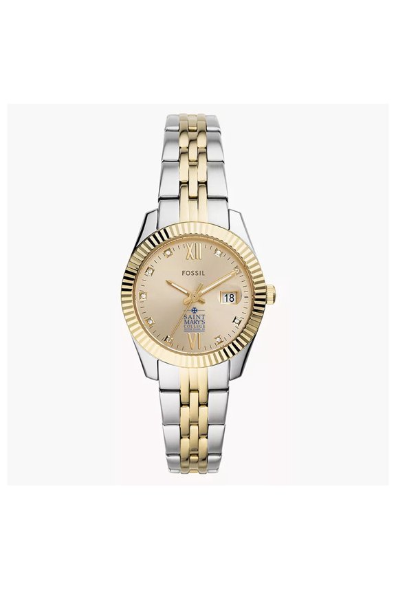 Men's Fossil Gold Saint Mary's Belles Everett Three-Hand Date Stainless Steel Watch