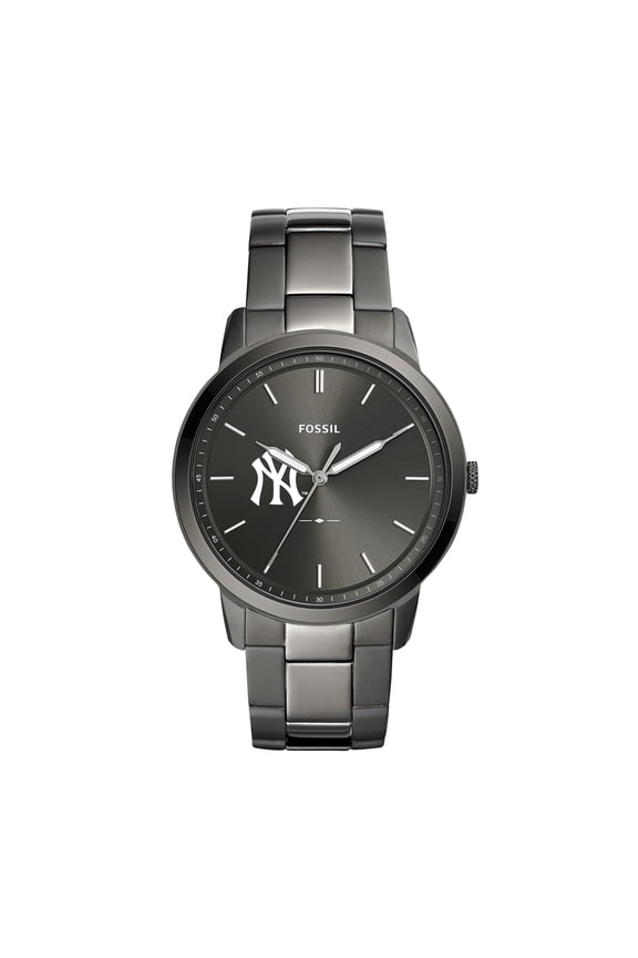 Men's Fossil Gray New York Yankees Fossil Minimalist Smoke Stainless Steel Watch