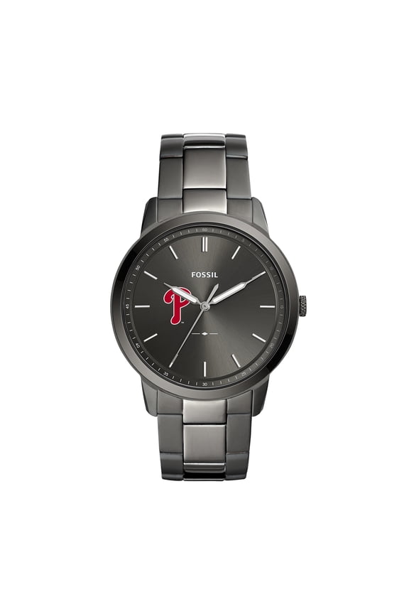 Men's Fossil Gray Philadelphia Phillies Fossil Minimalist Smoke Stainless Steel Watch