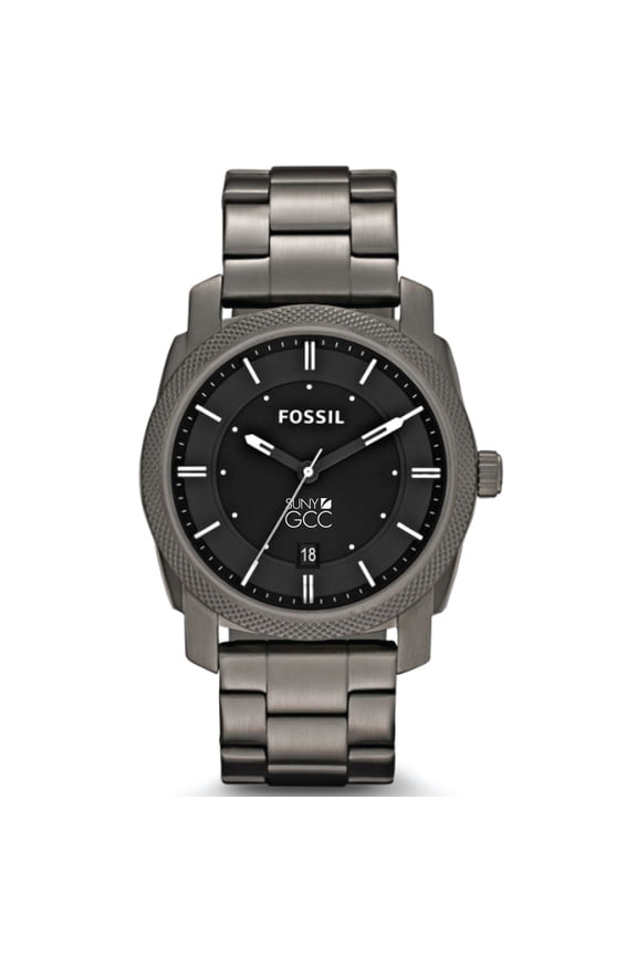 Men's Fossil Gray SUNY Genesee Community College Machine Smoke Stainless Steel Watch