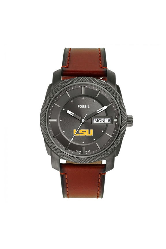 Men's Fossil LSU Tigers Machine Three-Hand Date Brown Leather Watch