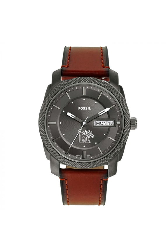 Men's Fossil Memphis Tigers Machine Three-Hand Date Brown Leather Watch