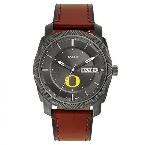 Men's Fossil Oregon Ducks Machine Three-Hand Date Brown Leather Watch
