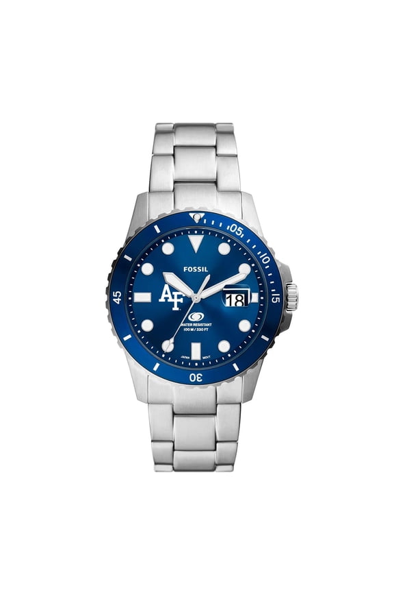Men's Fossil Silver Air Force Falcons Dive Three-Hand Date Stainless Steel Watch
