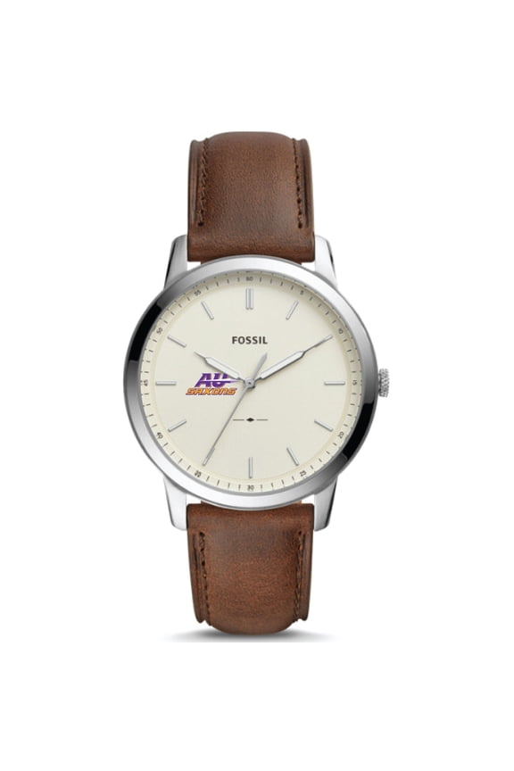 Men's Fossil Silver Alfred University Saxons The Minimalist Brown Leather Watch