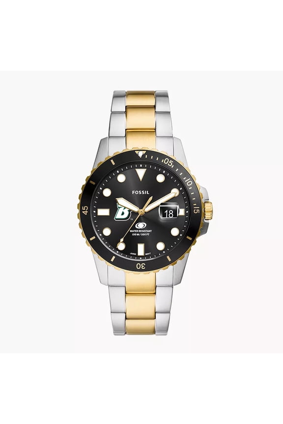 Men's Fossil Silver Binghamton Bearcats Blue Dive Three-Hand Date Two-Tone Stainless Steel Watch