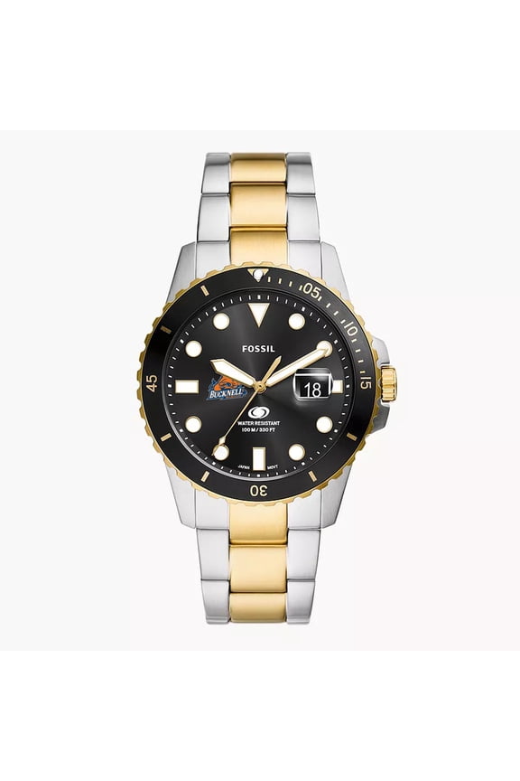 Men's Fossil Silver Bucknell Bison Blue Dive Three-Hand Date Two-Tone Stainless Steel Watch