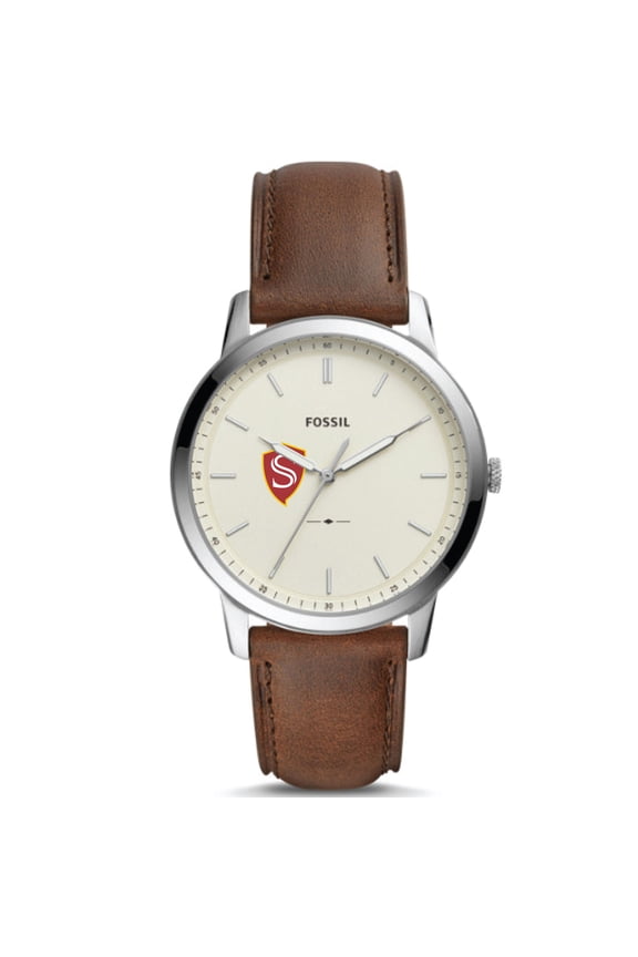 Men's Fossil Silver Cal State Stanislaus Warriors The Minimalist Brown Leather Watch