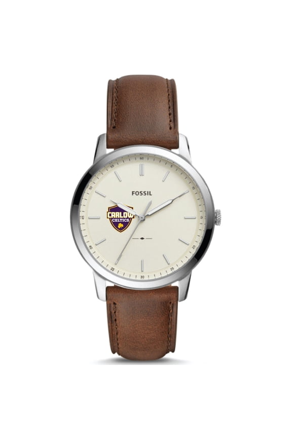Men's Fossil Silver Carlow University Celtics The Minimalist Brown Leather Watch