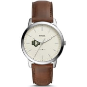 Mens Fossil Silver Central Oklahoma Bronchos The Minimalist Brown Leather Watch