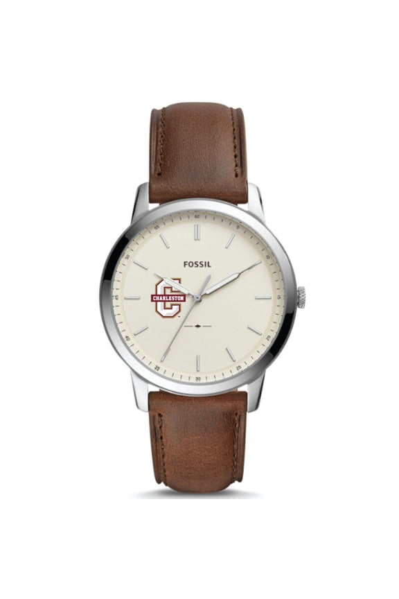 Men's Fossil Silver Charleston Cougars The Minimalist Brown Leather Watch