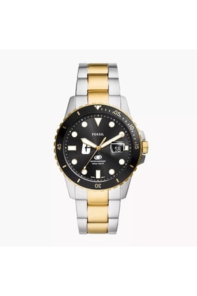 Men's Fossil Silver Charlotte 49ers Blue Dive Three-Hand Date Two-Tone Stainless Steel Watch