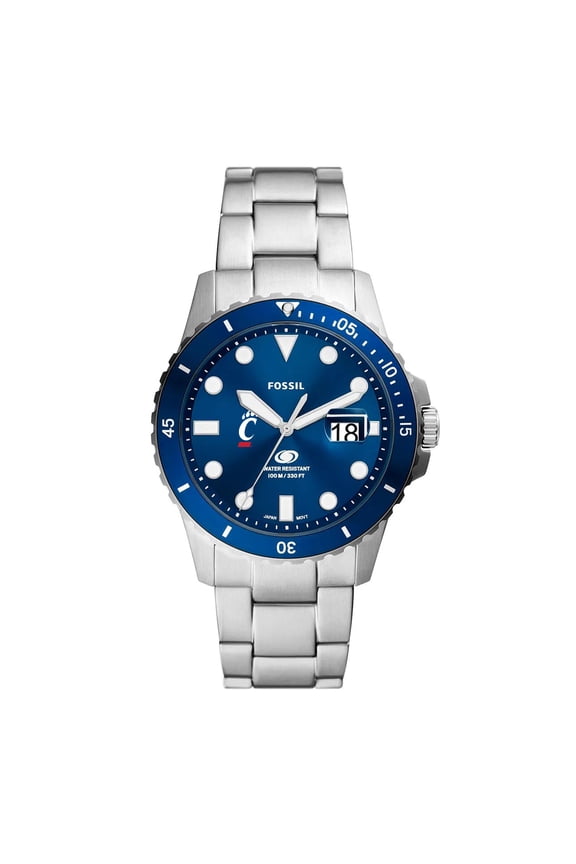 Men's Fossil Silver Cincinnati Bearcats Dive Three-Hand Date Stainless Steel Watch