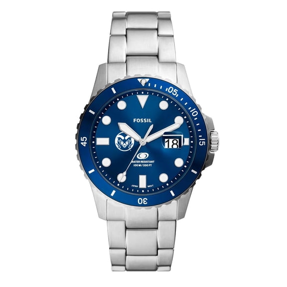 Men's Fossil Silver Colorado State Rams Dive Three-Hand Date Stainless Steel Watch