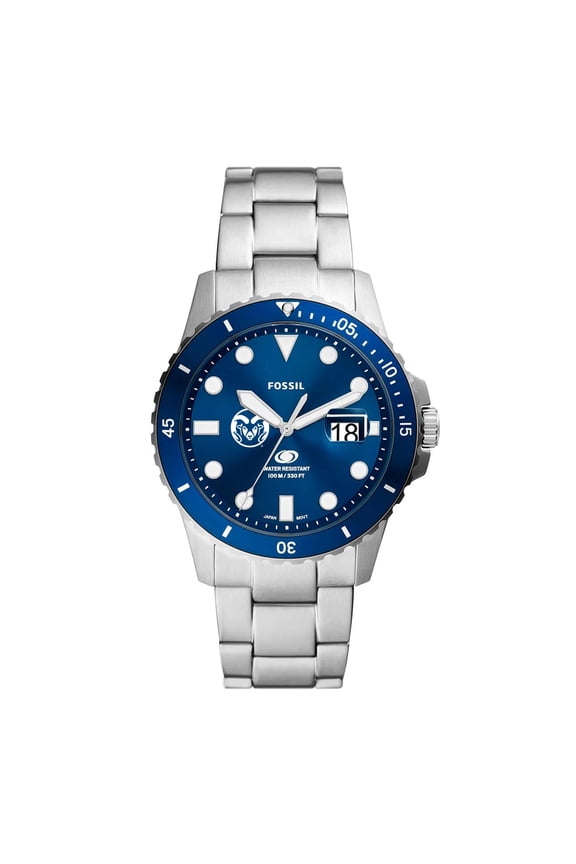 Men's Fossil Silver Colorado State Rams Dive Three-Hand Date Stainless Steel Watch