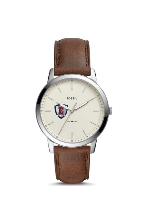 Men's Fossil Silver Eastern Connecticut State Warriors The Minimalist Brown Leather Watch