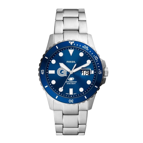Men's Fossil Silver Georgetown Hoyas Dive Three-Hand Date Stainless Steel Watch