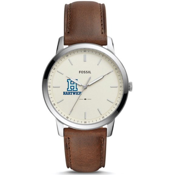 Men's Fossil  Silver Hartwick College Hawks The Minimalist Brown Leather Watch