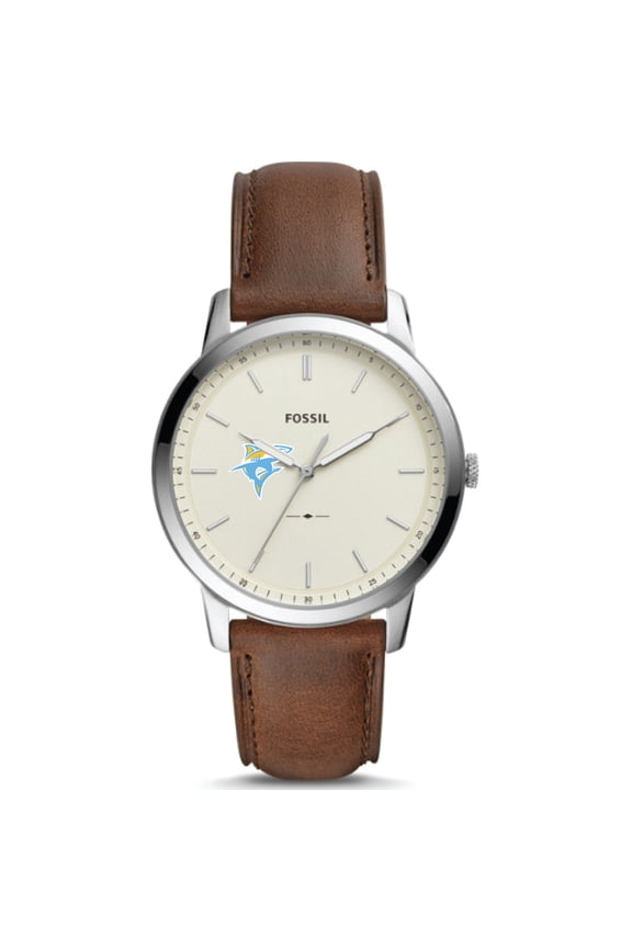 Men's Fossil Silver LIU Sharks The Minimalist Brown Leather Watch