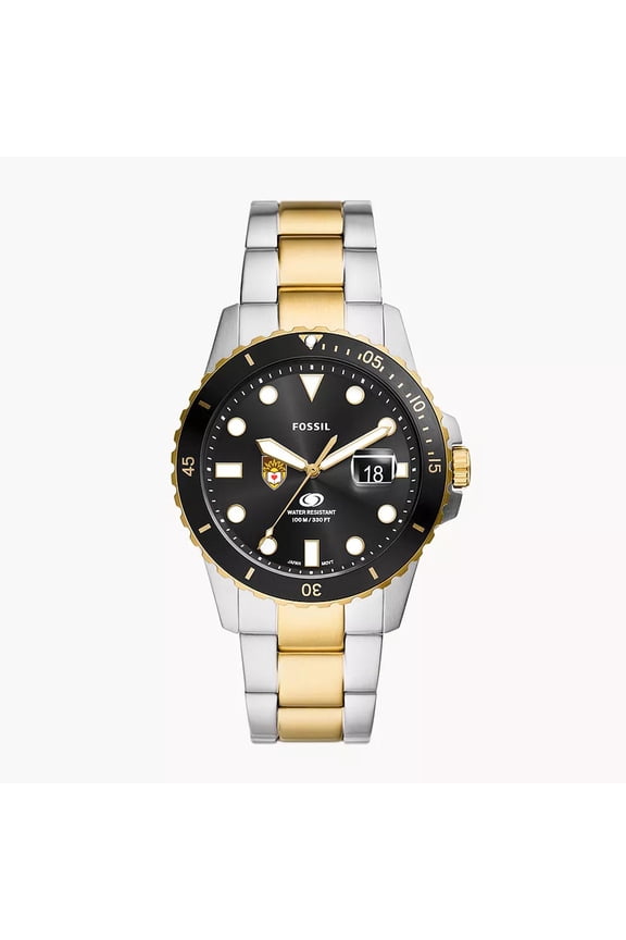 Men's Fossil Silver Lehigh Mountain Hawks Blue Dive Three-Hand Date Two-Tone Stainless Steel Watch