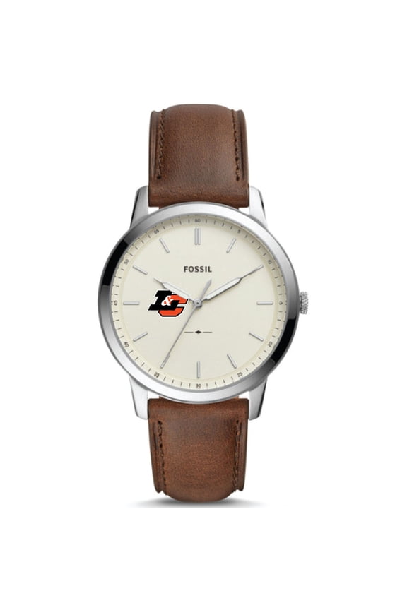 Men's Fossil Silver Lewis & Clark College Pioneers The Minimalist Brown Leather Watch