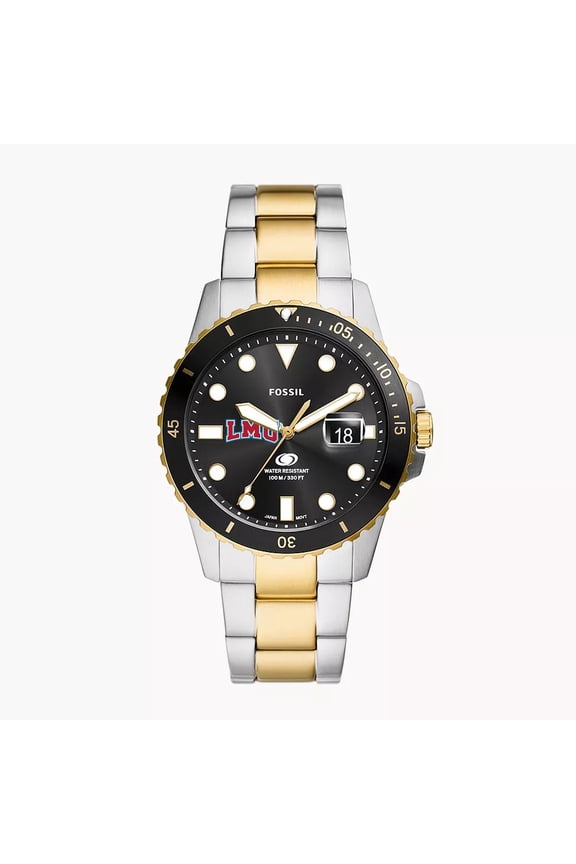 Men's Fossil Silver Loyola Marymount Lions Blue Dive Three-Hand Date Two-Tone Stainless Steel Watch