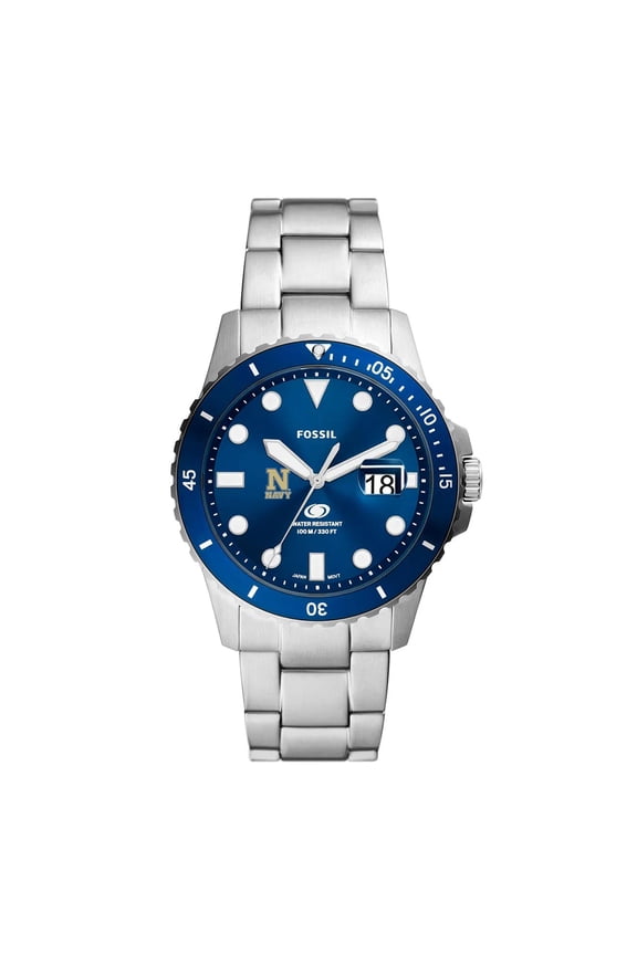 Men's Fossil  Silver Navy Midshipmen Dive Three-Hand Date Stainless Steel Watch