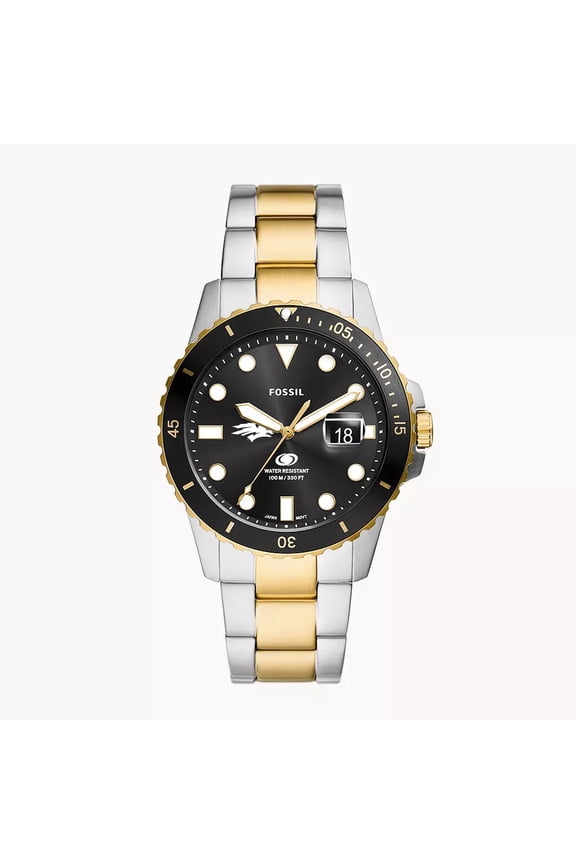 Men's Fossil  Silver Nevada Wolf Pack Blue Dive Three-Hand Date Two-Tone Stainless Steel Watch