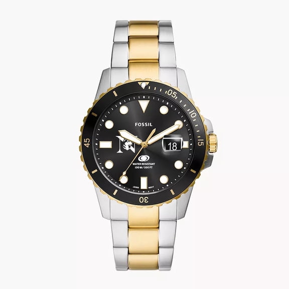 Men's Fossil  Silver Northeastern Huskies Blue Dive Three-Hand Date Two-Tone Stainless Steel Watch