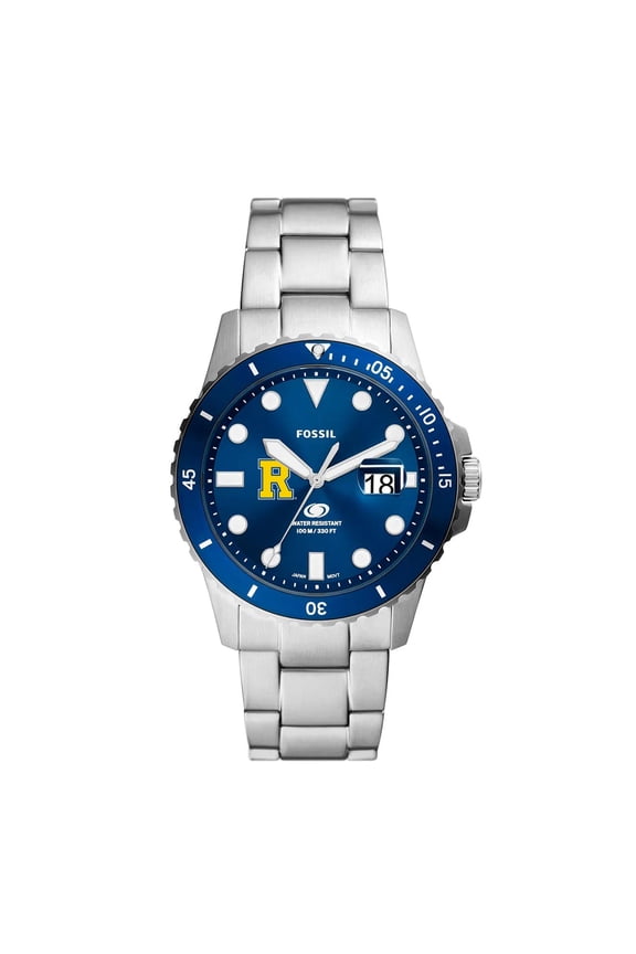 Men's Fossil Silver Rochester Yellow Jackets Dive Three-Hand Date Stainless Steel Watch