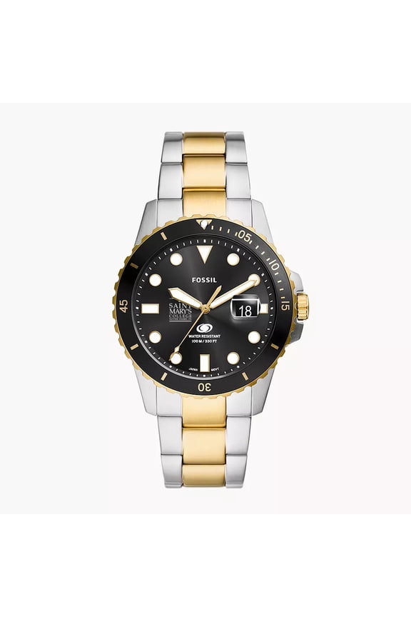 Men's Fossil  Silver Saint Mary's Belles Blue Dive Three-Hand Date Two-Tone Stainless Steel Watch